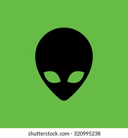 Alien black head on green, vector illustration