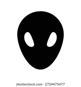 Ícone de preto alienígena. Sinal de rosto alienígena, símbolo. OVNI, ficção científica, conceito de fantasia. Traçado editável. Ilustração vetorial. Design plano. Isolado em um fundo branco.