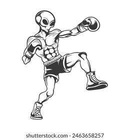 Alien Boxer fighting with up leg vector design.