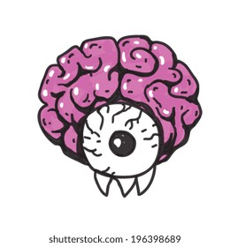 alien brain monster, hand drawn doodle style illustration