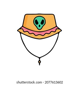 Alien bucket hat illustration. Vector graphics for t-shirt prints and other uses.