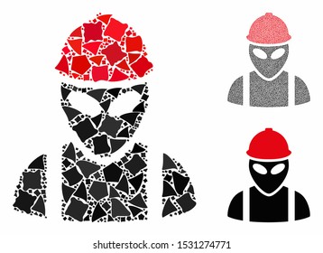 Alien builder composition of unequal elements in different sizes and color tints, based on alien builder icon. Vector rugged elements are united into collage.