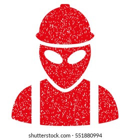 Alien Builder grainy textured icon for overlay watermark stamps. Flat symbol with dirty texture. Dotted vector red ink rubber seal stamp with grunge design on a white background.