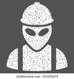 Alien Builder grainy textured icon for overlay watermark stamps. Flat symbol with dust texture. Dotted vector white ink rubber seal stamp with grunge design on a gray background.