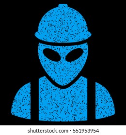 Alien Builder grainy textured icon for overlay watermark stamps. Flat symbol with unclean texture. Dotted vector blue ink rubber seal stamp with grunge design on a black background.