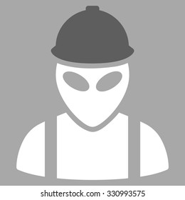 Alien Builder vector icon. Style is flat bicolor dark gray and white symbol, rounded angles, silver background.