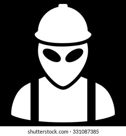 Alien Builder vector icon. Style is flat white symbol, rounded angles, black background.