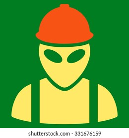 Alien Builder vector icon. Style is flat bicolor orange and yellow symbol, rounded angles, green background.