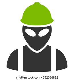 Alien Builder vector icon. Style is flat bicolor eco green and gray symbol, rounded angles, white background.