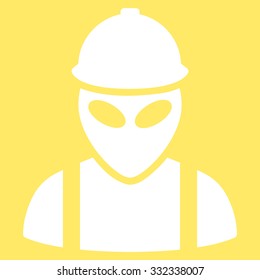 Alien Builder vector icon. Style is flat white symbol, rounded angles, yellow background.