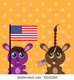 Alien bunny couple holding american flag