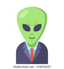 alien in a business suit on a white background. Flat character vector illustration.