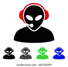 Alien Call Center flat vector pictograph. Colored alien call center gray, black, blue, green icon variants. Flat icon style for web design.
