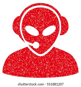 Alien Call Center grainy textured icon for overlay watermark stamps. Flat symbol with dirty texture. Dotted vector red ink rubber seal stamp with grunge design on a white background.