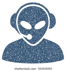 Alien Call Center grainy textured icon for overlay watermark stamps. Flat symbol with scratched texture. Dotted vector blue ink rubber seal stamp with grunge design on a white background.
