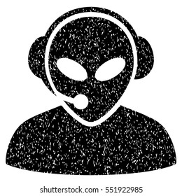 Alien Call Center grainy textured icon for overlay watermark stamps. Flat symbol with unclean texture. Dotted vector black ink rubber seal stamp with grunge design on a white background.
