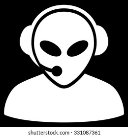 Alien Call Center vector icon. Style is flat white symbol, rounded angles, black background.