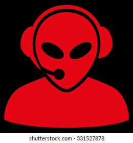 Alien Call Center vector icon. Style is flat red symbol, rounded angles, black background.