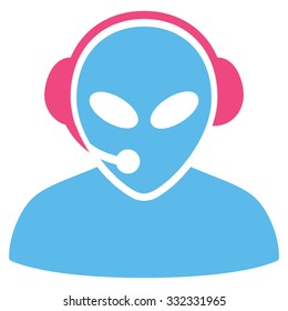 Alien Call Center vector icon. Style is flat bicolor pink and blue symbol, rounded angles, white background.