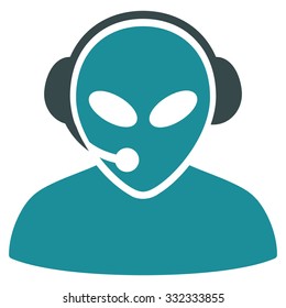Alien Call Center vector icon. Style is flat bicolor soft blue symbol, rounded angles, white background.