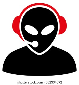 Alien Call Center vector icon. Style is flat bicolor intensive red and black symbol, rounded angles, white background.