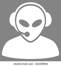 Alien Call Center vector icon. Style is flat white symbol, rounded angles, gray background.