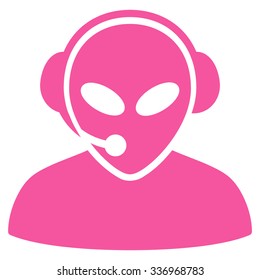 Alien Call Center vector icon. Style is flat pink symbol, rounded angles, white background.