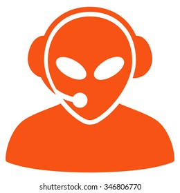 Alien Call Center vector icon. Style is flat orange symbol, rounded angles, white background.