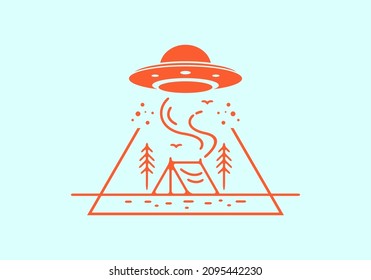 Alien camp area line art illustration design