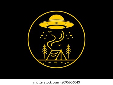 Alien camp area line art illustration design