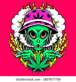 alien cannabis smoke vector illustration