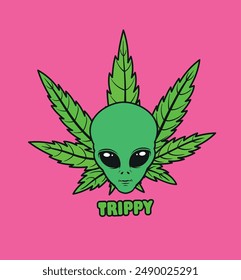 Alien CannabisTrippy Drawing, Cannabis Design, Alien Design, Trippy concept, Space Around Journey to the galaxy vector