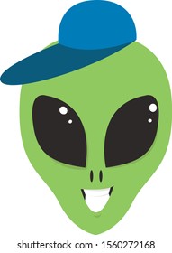 Alien with cap, illustration, vector on white background.