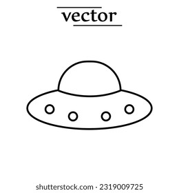 Alien car symbol, flying saucer outline vector icon illustration on white background..eps