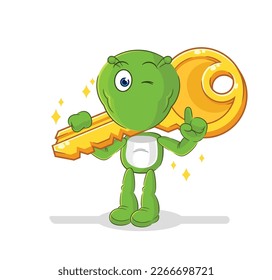 the alien carry the key mascot. cartoon vector
