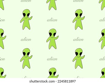 Alien cartoon character seamless pattern on green background