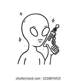 alien cartoon hand drawn sketch. Vector illustration. lineart cute. space doodle alien