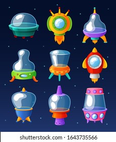 

Alien cartoon starships set.  Alien ufo,rockets set Vector gui elements, game design.