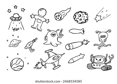 alien cartoon vector outline isolated white background