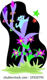 Alien Cat Forest Vector