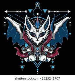 Alien Cat Illustration With Geometrical Background 3 For Gaming Logo