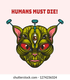 alien cat, invader tattoo, print on t-shirt