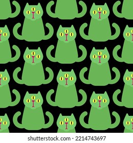 Alien cat Pattern seamless. Pet green monster Background. Baby fabric texture