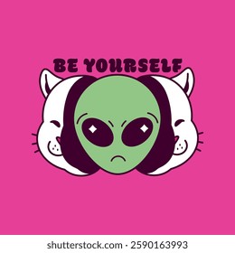 Alien Cat Real Mask Ironic Character for clothing Design 