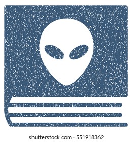 Alien Catalog grainy textured icon for overlay watermark stamps. Flat symbol with dust texture. Dotted vector blue ink rubber seal stamp with grunge design on a white background.