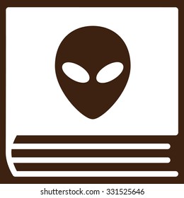 Alien Catalog vector icon. Style is flat white symbol, rounded angles, brown background.
