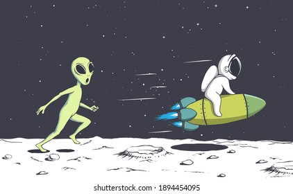 alien catches up with astronaut .Vector illustration