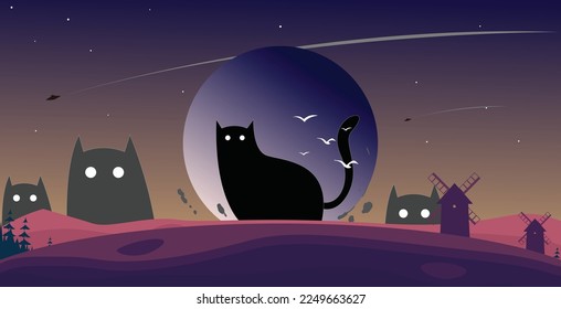 Alien cats are invading Earth, they are trying to destroy everything. Horror design mixed with the cuteness of three cats.  Perfect for wallpaper, backround, etc
