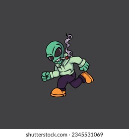 alien character cartoon mascot smoking blunt and holding weed flower bud nug cannabis	
