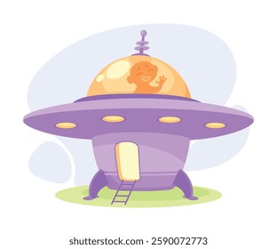 Alien Character Fly in Ufo Shuttle Vector Illustration